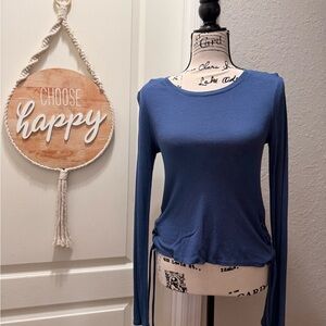 Aero Seriously Soft Blue Long Sleeve Women's Top with Drawstring Ruched sides